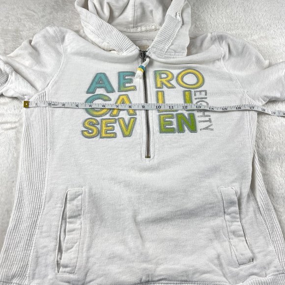 Aeropostale‎ Y2K Short Sleeve Hoodie Sweatshirt Womens Sz M White Half Zip Vtg - Picture 6 of 13